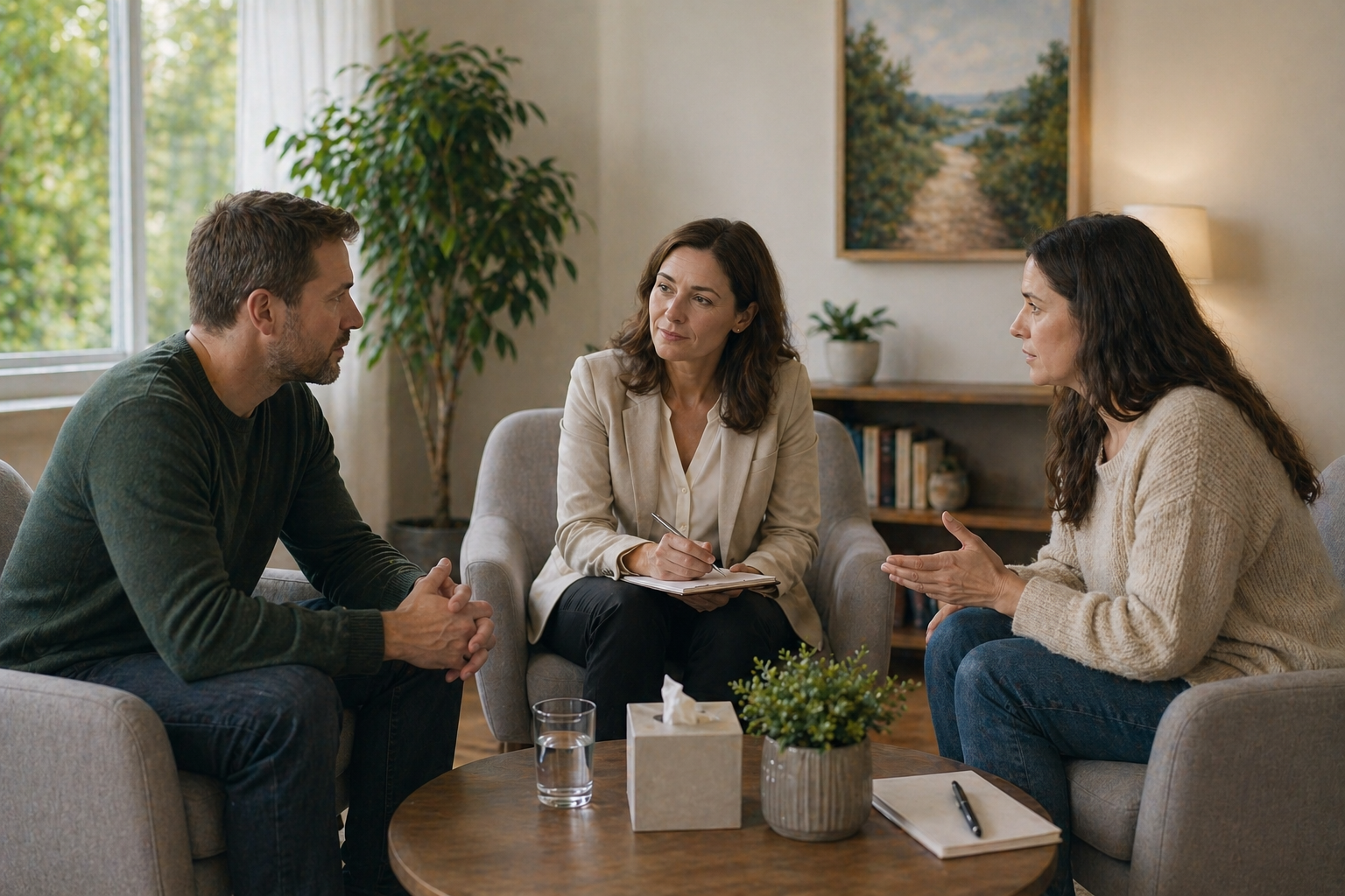 Family conversation in a cozy setting